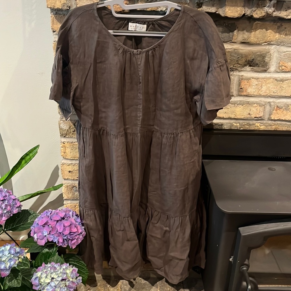 Olive/Khaki Linen Shift Dress